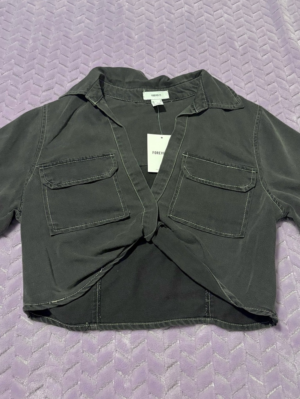 NWT Forever 21 Charcoal Cropped Utility Shirt Jacket